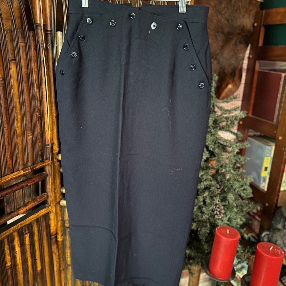 Lauren Ralph Lauren Petite Navy Button Lace Up Skirt 10P